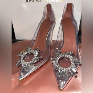 Amina Muaddi Crystal Begum Glass Pumps Clear Heels Size 9 US / 39 EU New in box